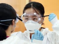 Healthcare worker wearing N95 mask