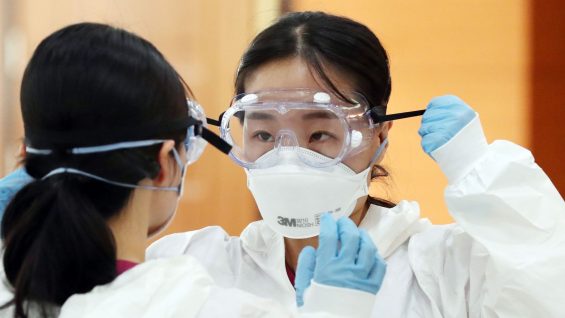 Healthcare worker wearing N95 mask