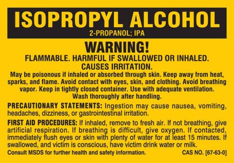 Isopropyl alcohol label