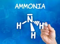 Hand with pen drawing the chemical formula of ammonia