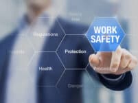 Businessman presenting work safety concept, hazards, protections, health and regulations