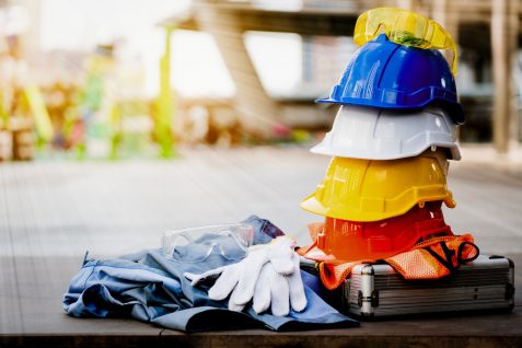 Teamwork of the construction team must have quality. whether it is engineering, construction workers. and have a helmet to wear at work. for safety at work.