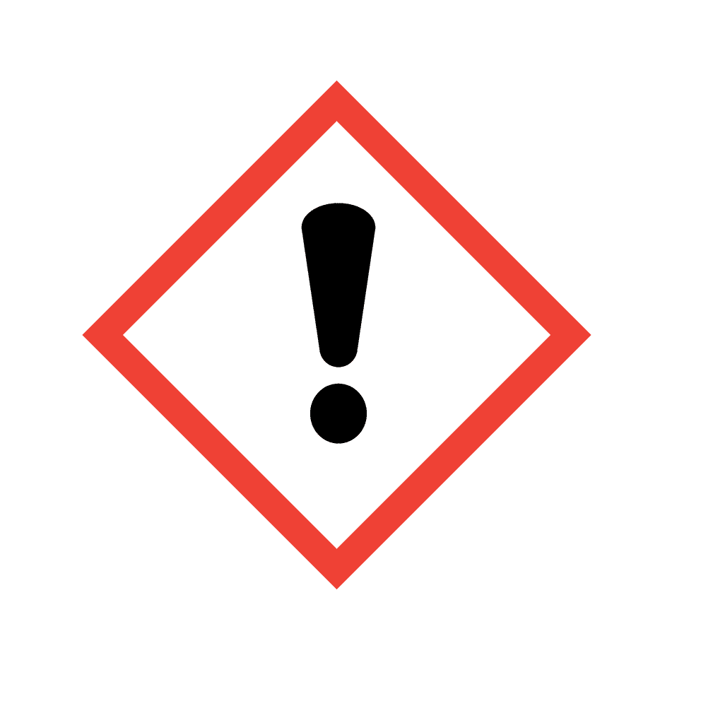 Exclamation mark pictogram indicating irritants, skin sensitizers, or harmful substances.