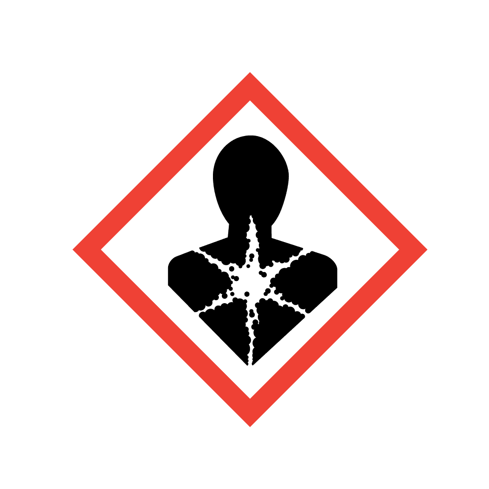 GHS Health Hazard pictogram showing a human silhouette with a starburst symbol on the chest inside a red diamond